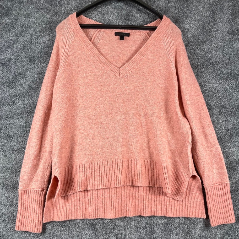 J Crew Sweater Womens S Peach V Neck High Low Hem Oversized Alpaca Merino Wool